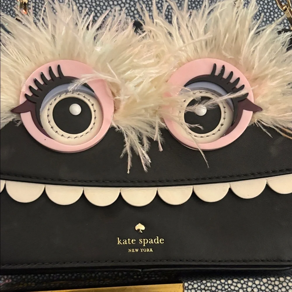 Kate Spade Black and Cream Furry Eyed Crossbody, Monster Party Crossbody - Picture 5 of 8